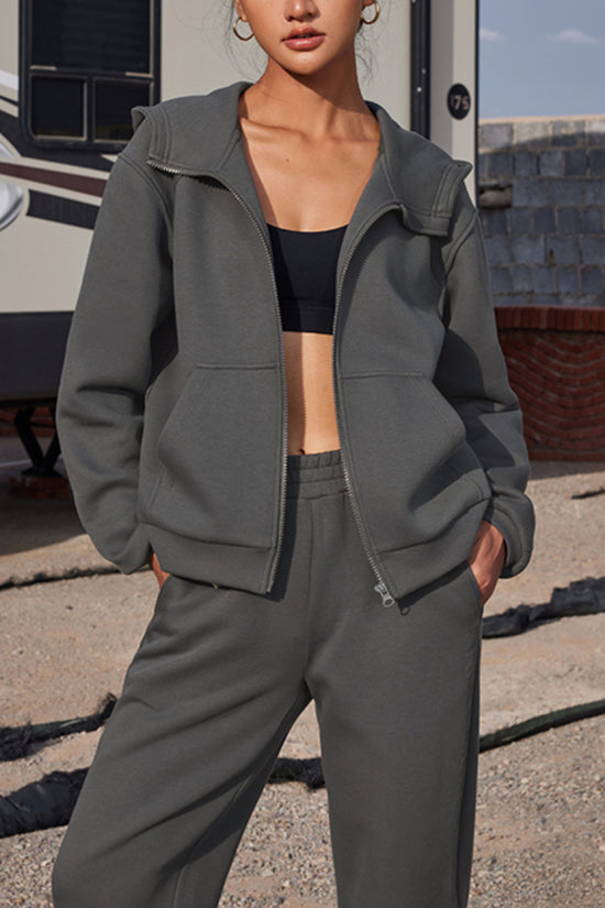 Versatile Zip-Up Hoodie and Wide-Leg Pant Set