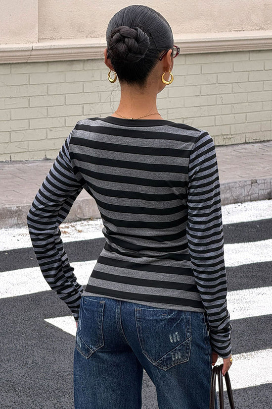 Striped Long Sleeve Scoop Neck Top