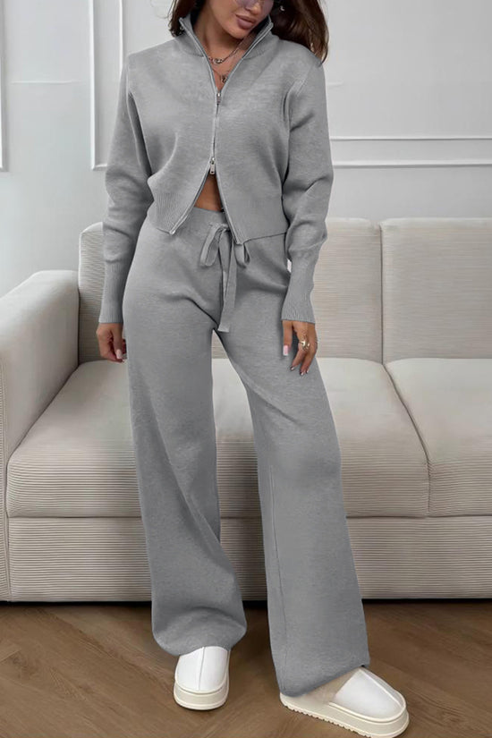 Knit Zip-Up Sweater and Pants Set