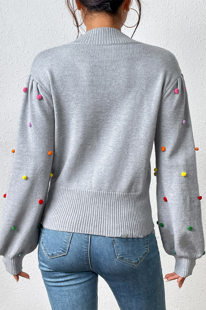 Playful Embellished Balloon Sleeve Sweater