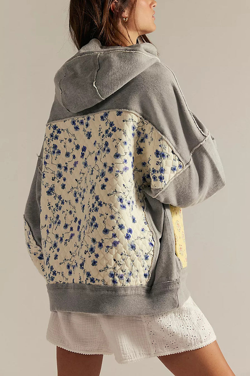 Patchwork Floral Hooded Sweatshirt