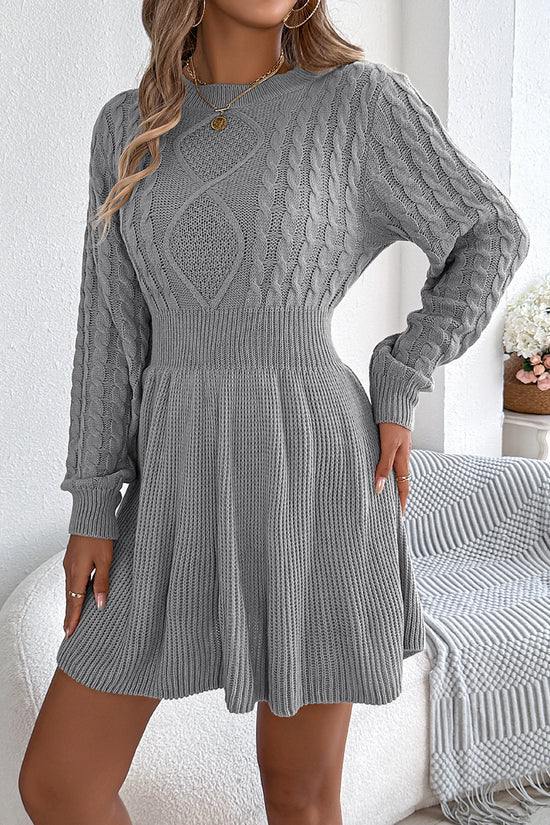 Knit Patterned Long Sleeve Casual Dress
