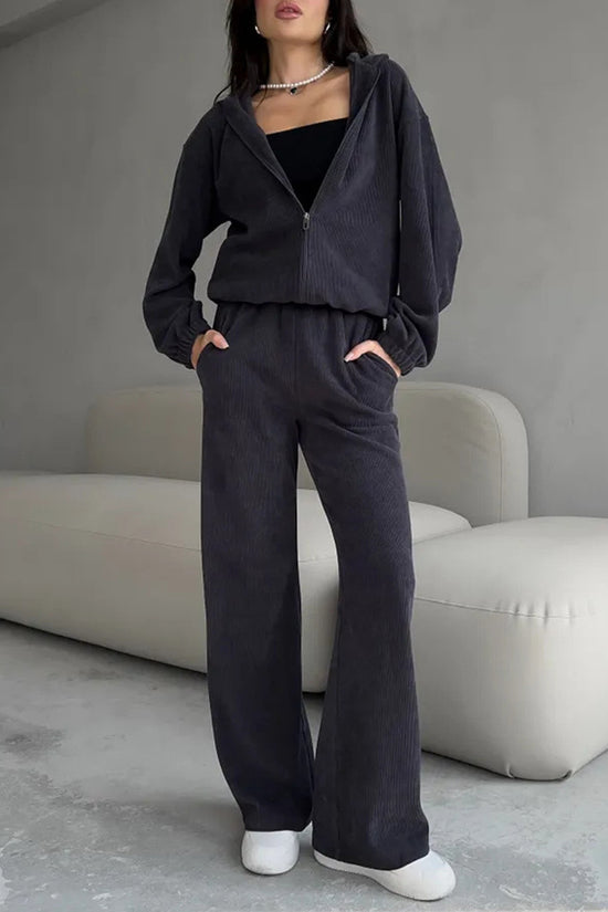Cozy Zip-Up Hoodie and Wide-Leg Pant Set