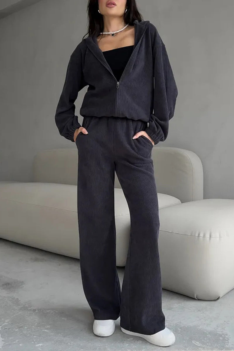 Cozy Zip-Up Hoodie and Wide-Leg Pant Set