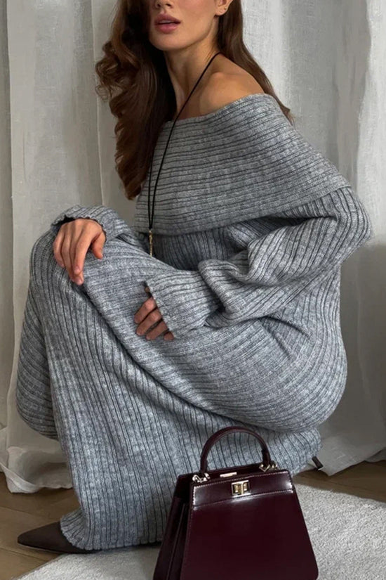 Off-Shoulder Ribbed Knit Maxi Dress