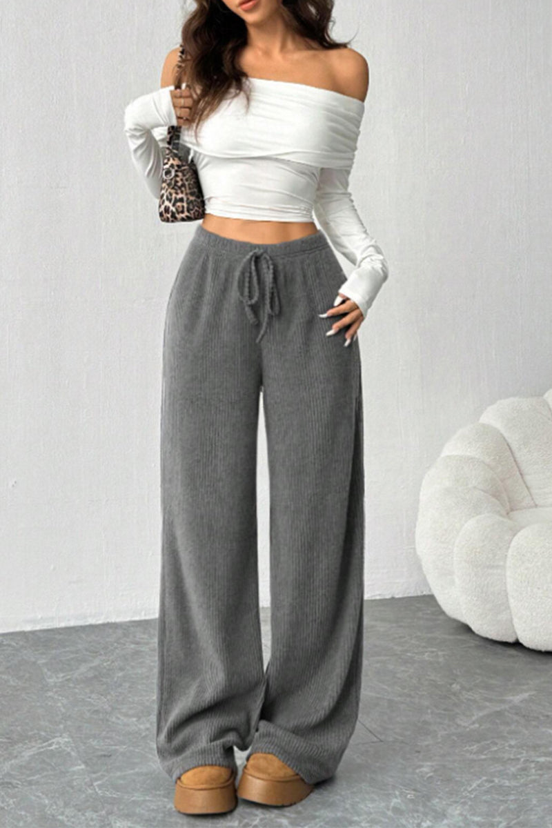 Relaxed Fit High Waist Drawstring Pants