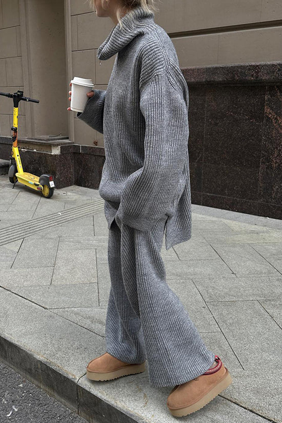 Cozy Zip-Up Sweater and Flare Pants Set