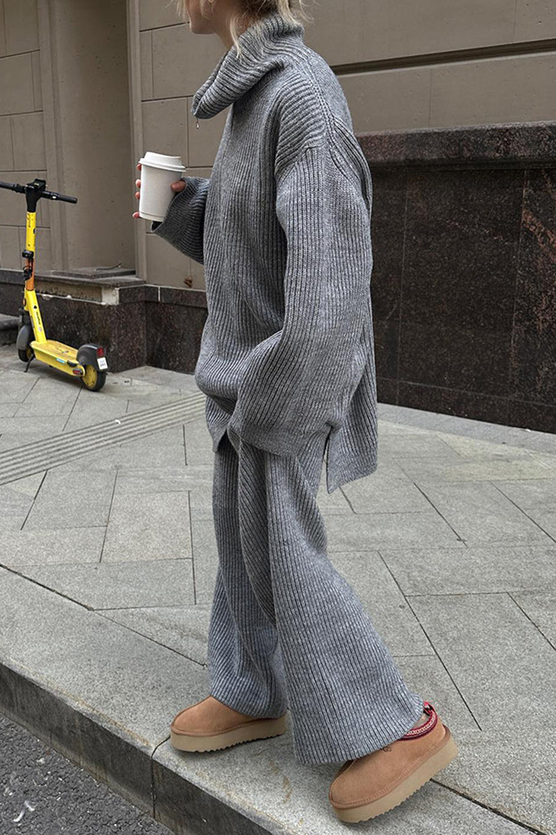 Cozy Zip-Up Sweater and Flare Pants Set