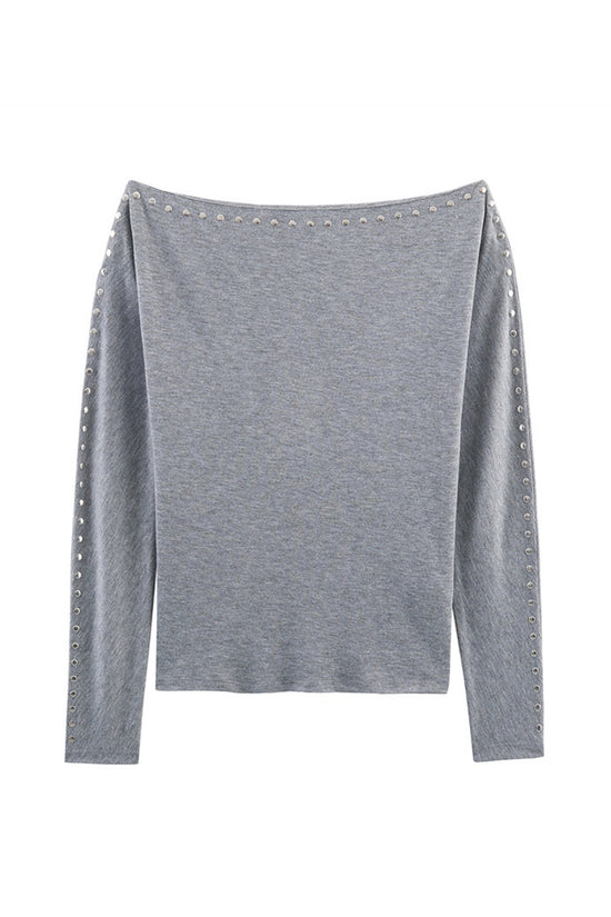 Studded Long Sleeve Off Shoulder Top
