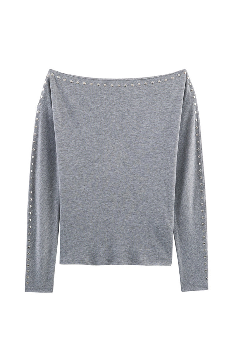 Studded Long Sleeve Off Shoulder Top