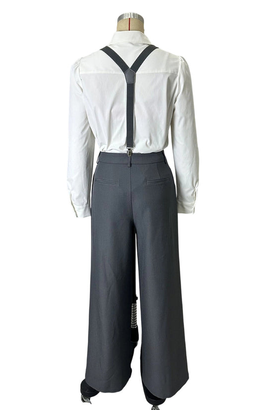 Button-Up Shirt & High-Waist Suspender Set