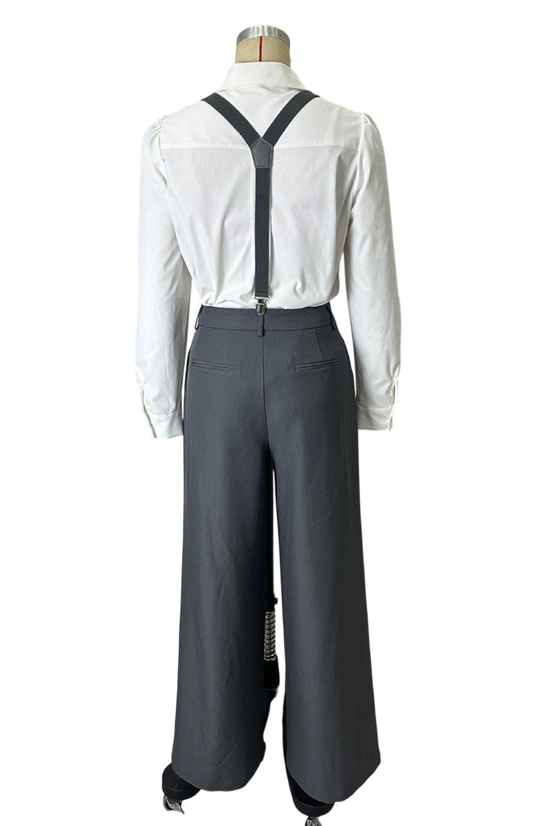 Button-Up Shirt & High-Waist Suspender Set