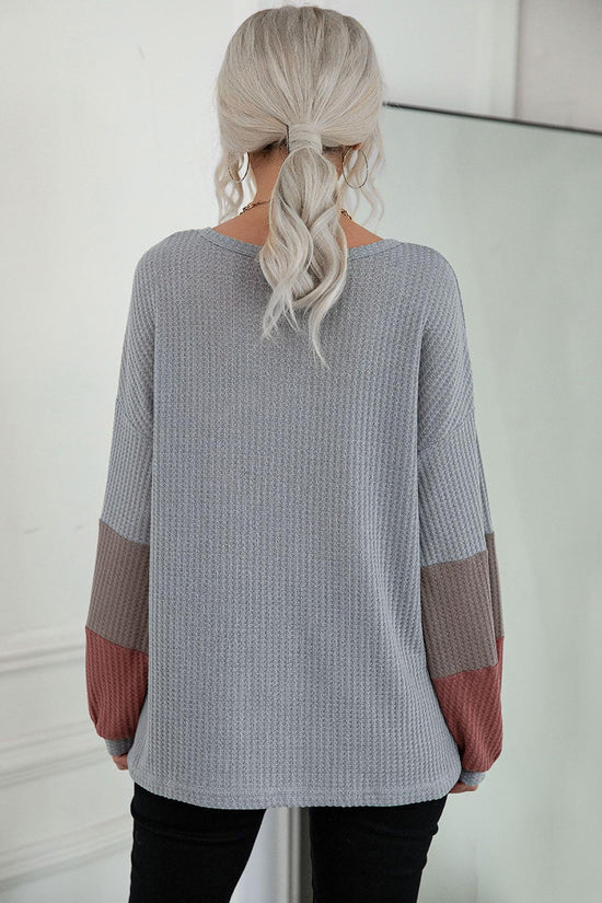 V-Neck Color Block Long Sleeve Top