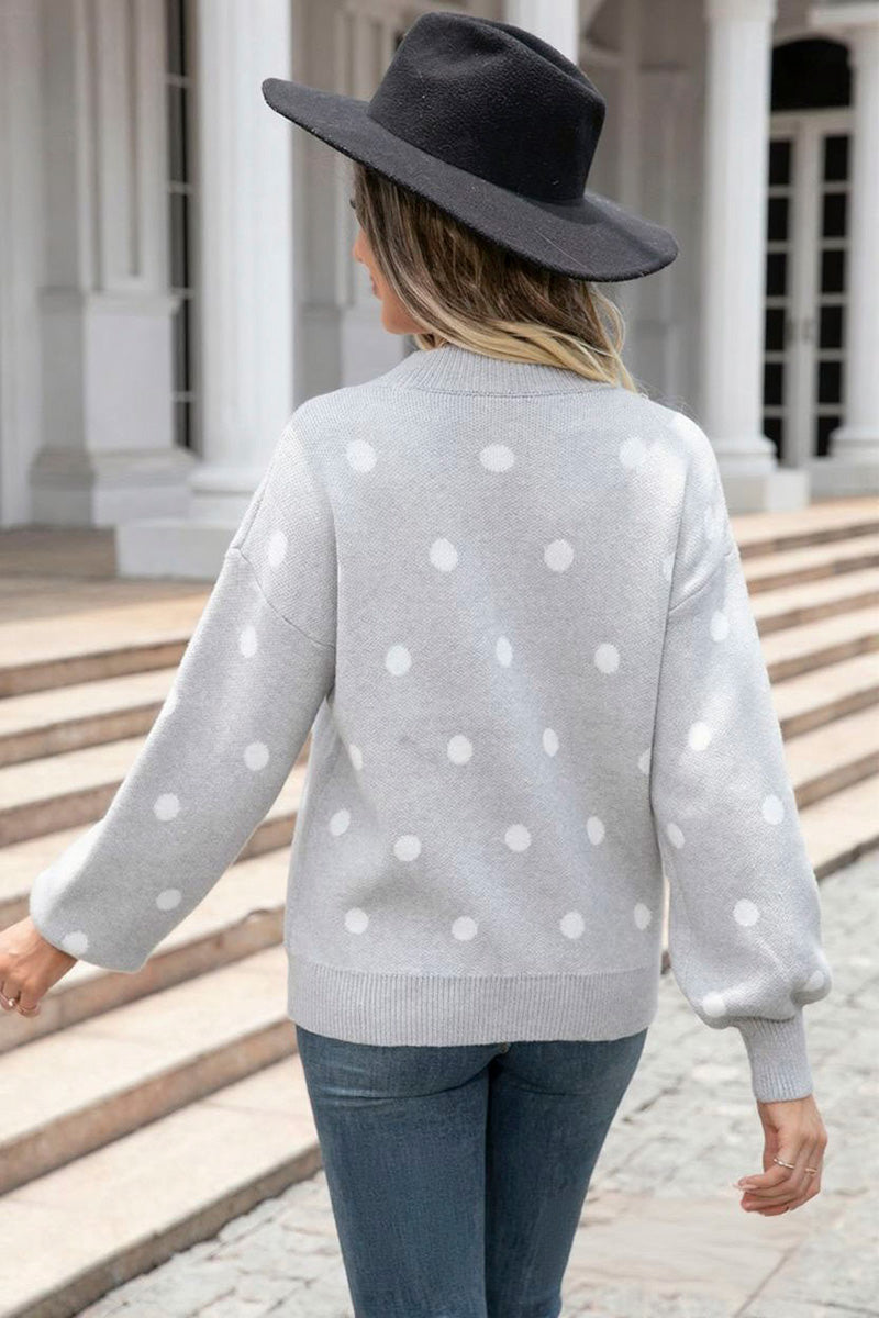 Polka Dot Puff Sleeve Sweater