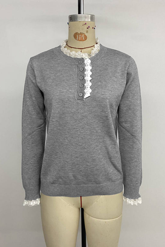Elegant Lace Trim Pullover Sweater