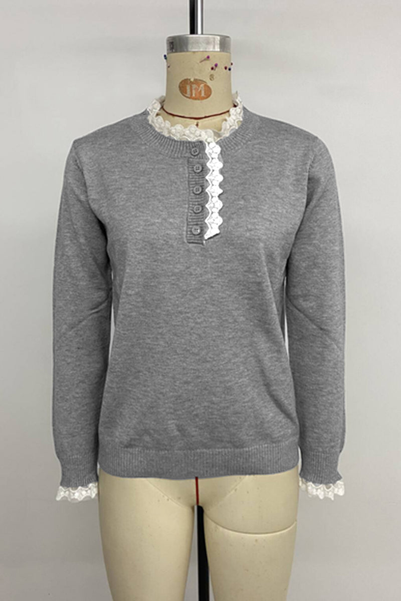 Elegant Lace Trim Pullover Sweater