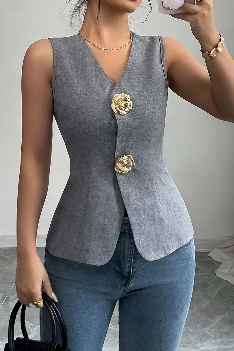 Elegant Sleeveless Vest with Floral Accents