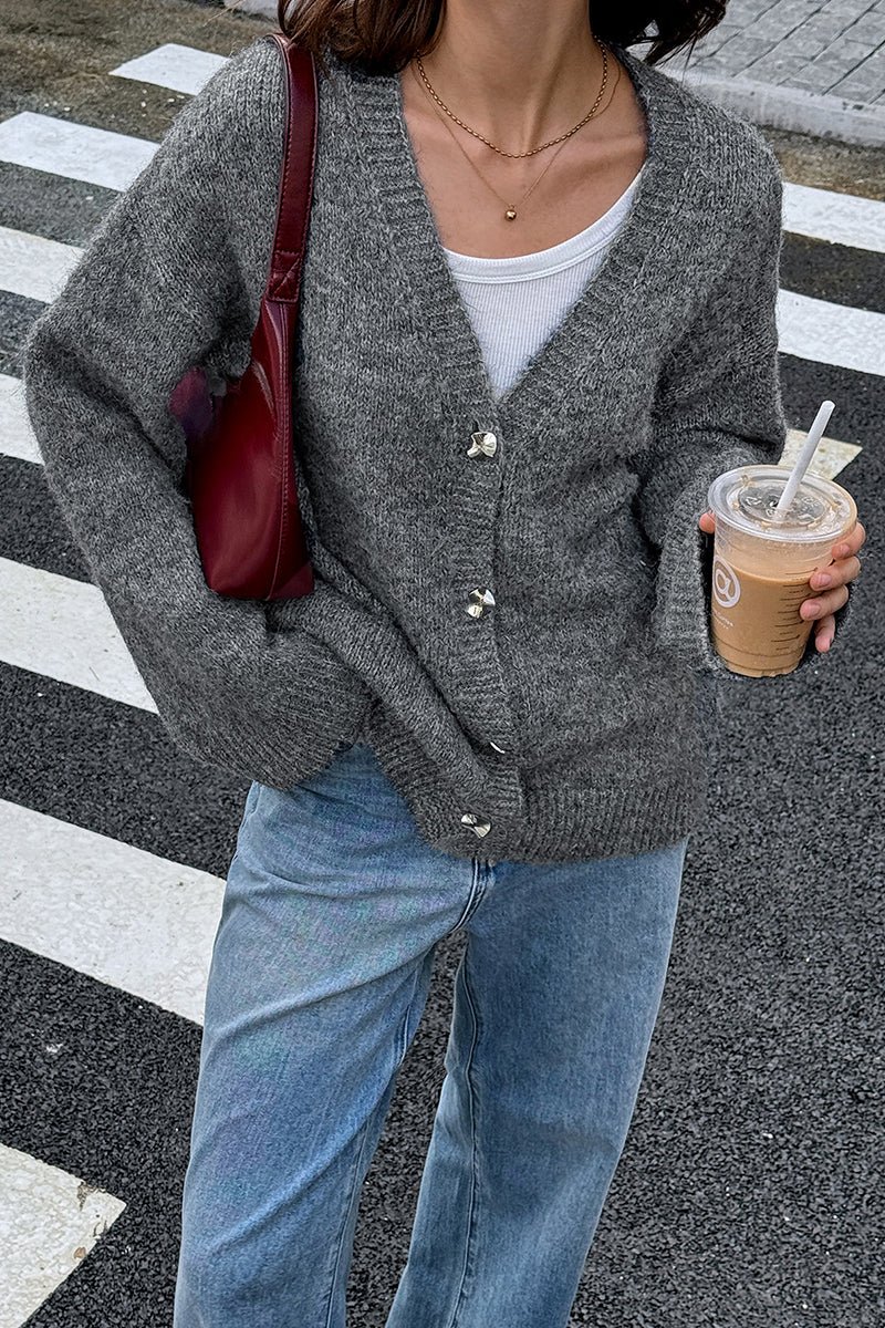 Relaxed Fit Button Front Cardigan