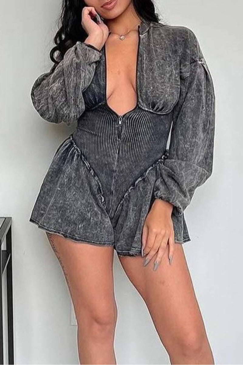 Chic Long Sleeve Denim Romper