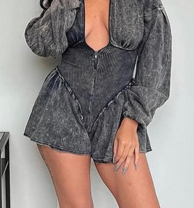 Chic Long Sleeve Denim Romper