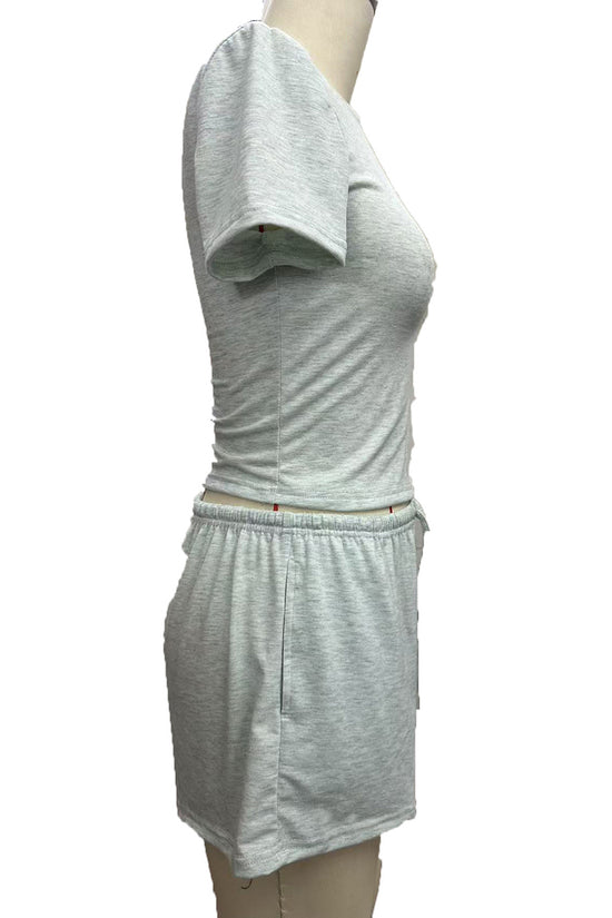 Casual Short Sleeve Cropped Top and Shorts Set