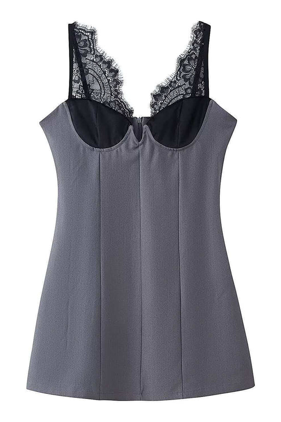 Sleeveless Lace Trim Bodycon Casual Dress