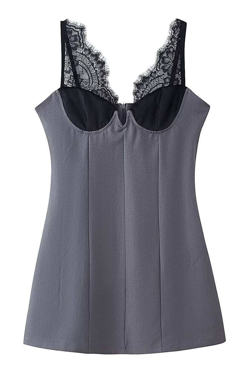 Sleeveless Lace Trim Bodycon Casual Dress