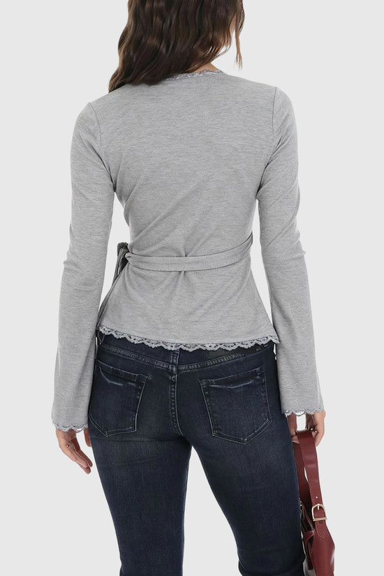 Elegant Wrap Lace Trim Blouse