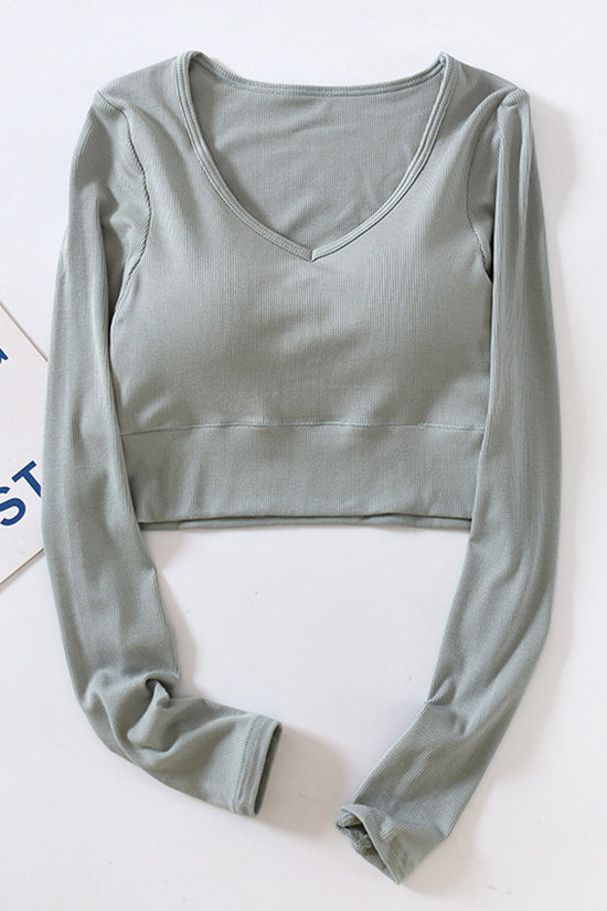 Long Sleeve V-Neck Crop Top