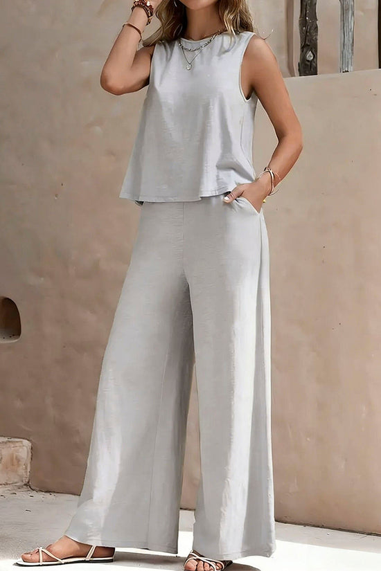 Sleeveless Wide-Leg Pants Set