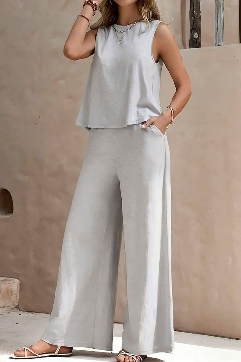 Sleeveless Wide-Leg Pants Set