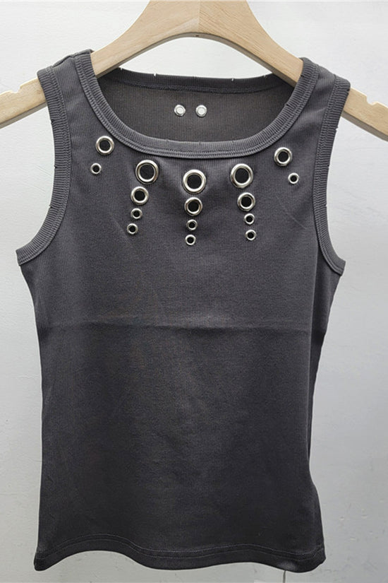Eyelet Embellished Ribbed Tank Top
