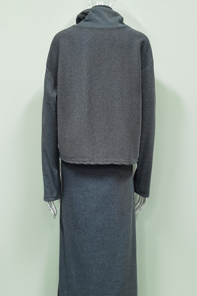 Ribbed Turtleneck Skirt Set