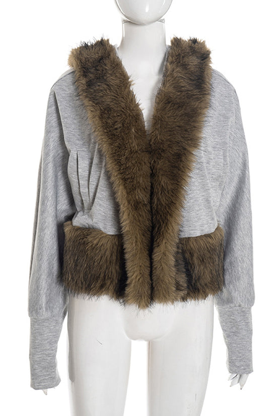 Hooded Faux Fur Trim Cropped Jacket