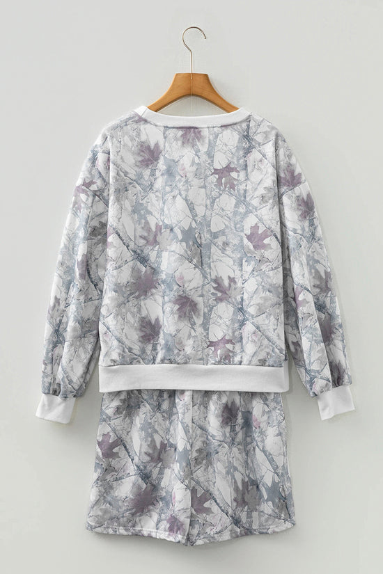 Abstract Woodland Print Drawstring Shorts Set