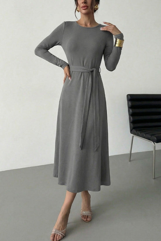 Long Sleeve Belted Midi Dress