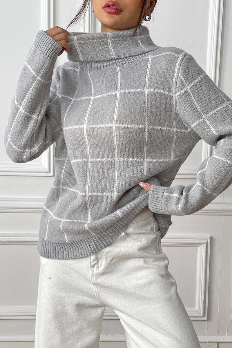 Turtleneck Grid Pattern Sweater