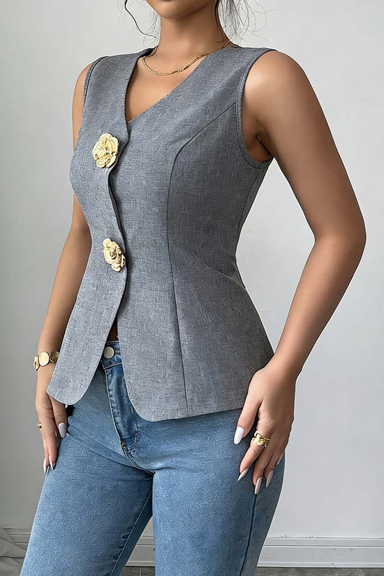 Elegant Sleeveless Vest with Floral Accents