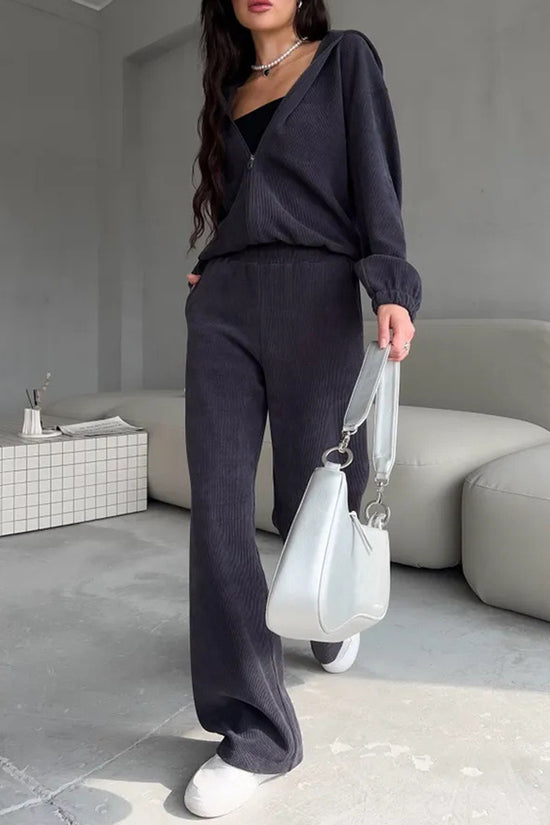 Cozy Zip-Up Hoodie and Wide-Leg Pant Set