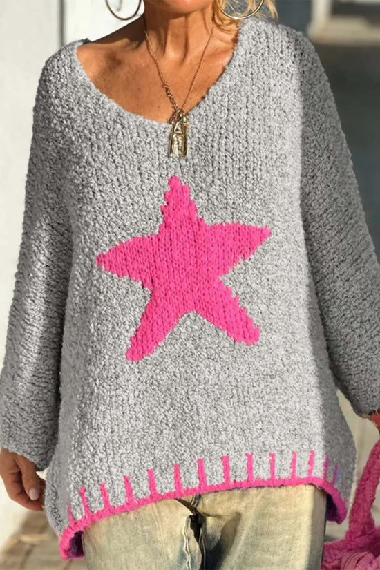 Star Applique Oversized Knit Sweater