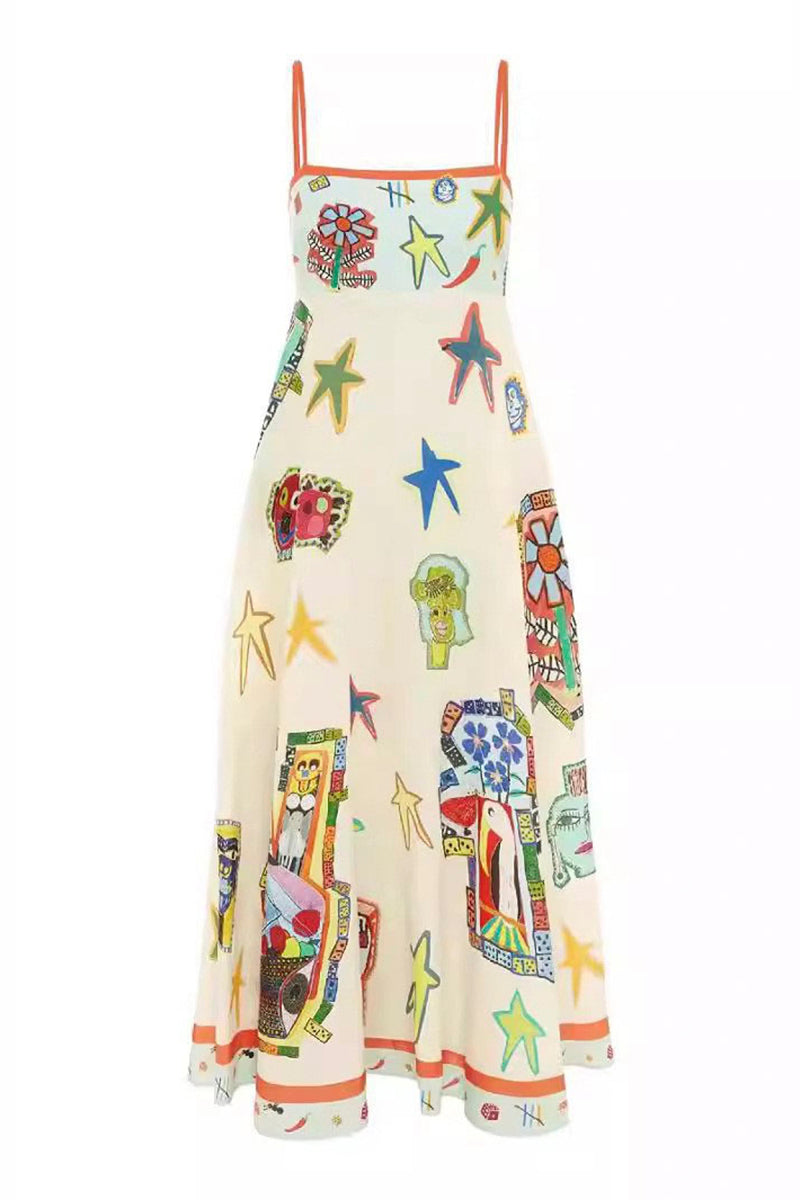 Graphic Print Sleeveless Maxi Dress