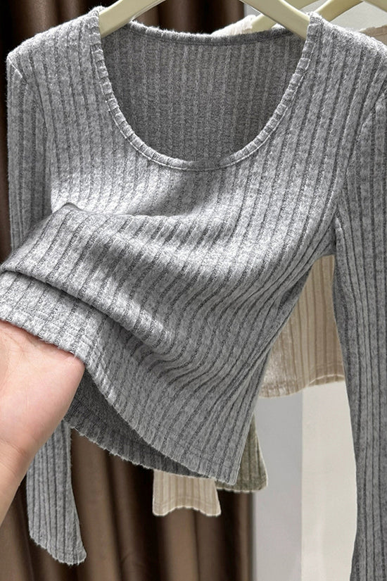 Ribbed Long Sleeve Casual Top