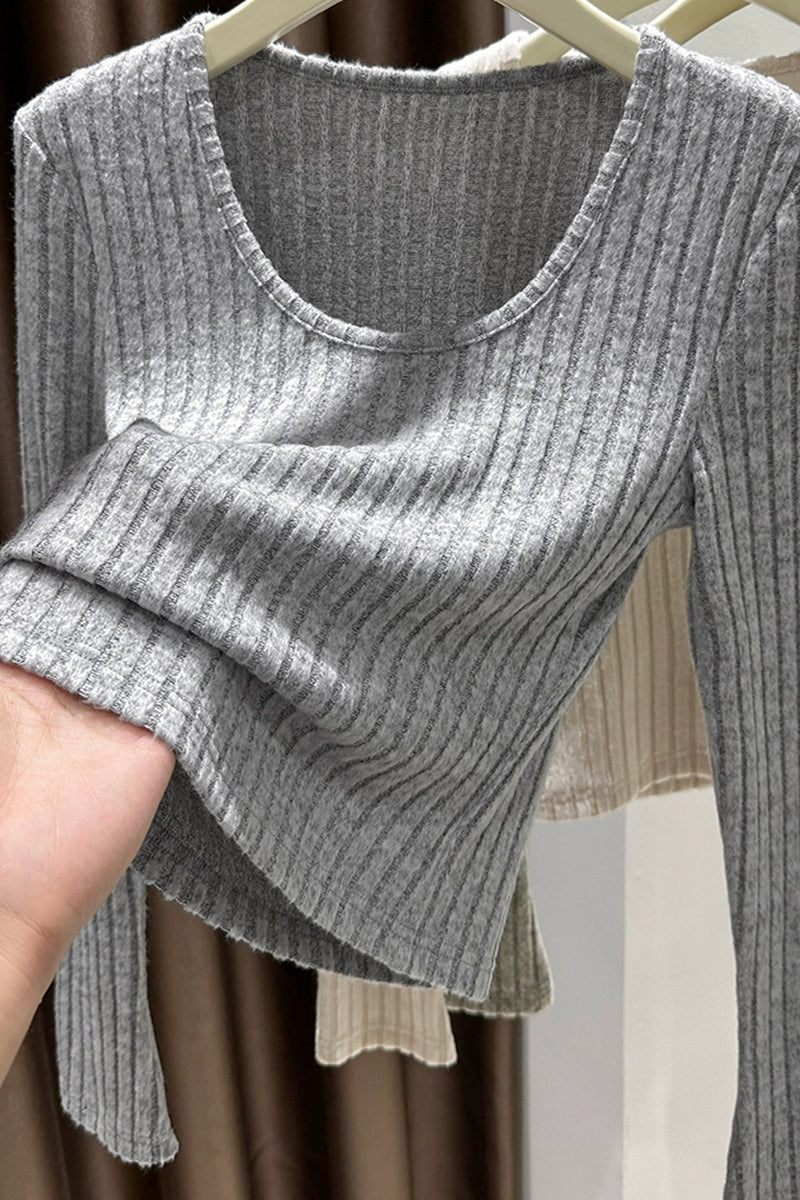 Ribbed Long Sleeve Casual Top