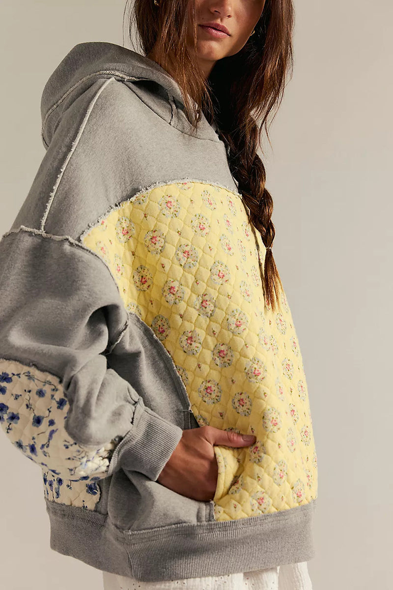 Patchwork Floral Hooded Sweatshirt