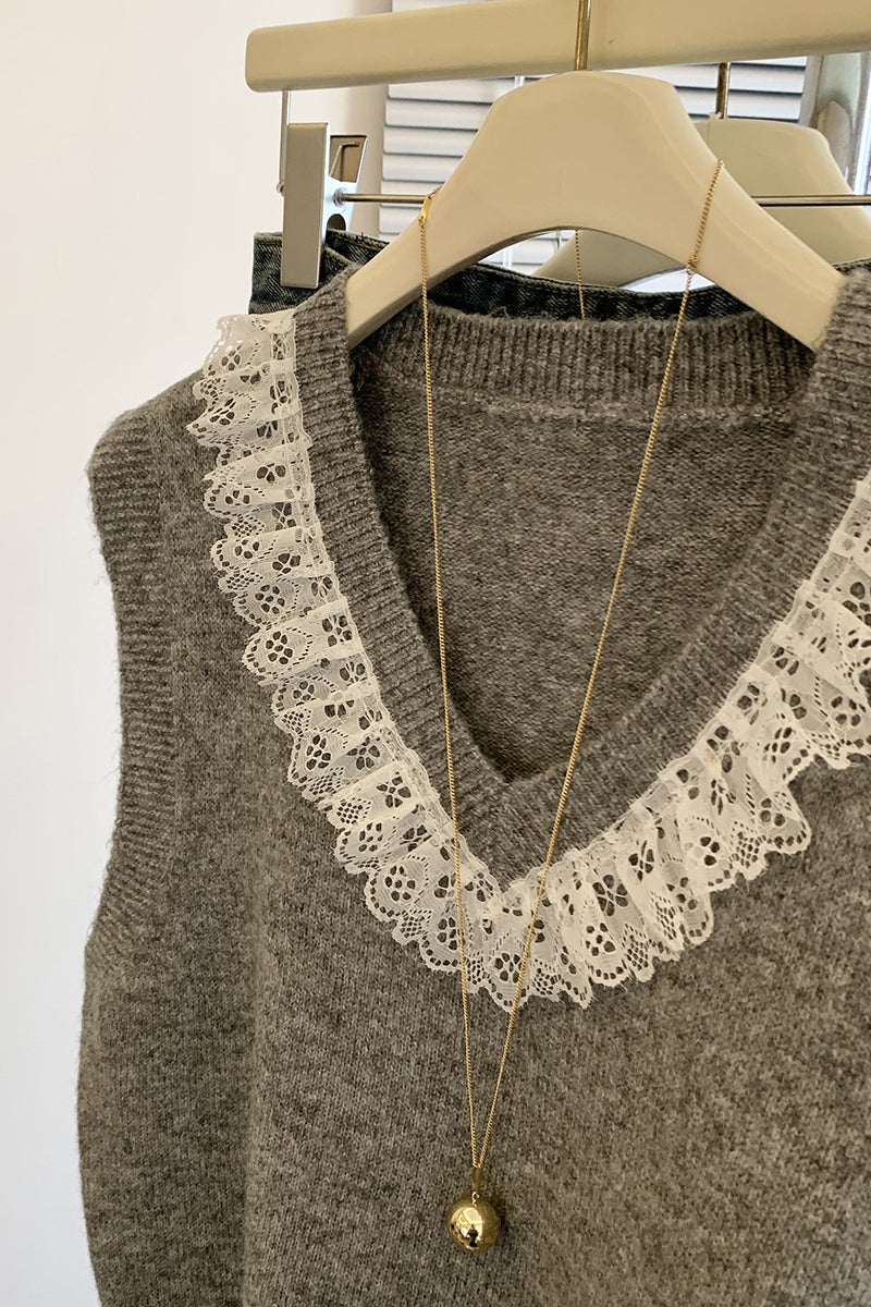 Delicate Lace V-Neck Sweater Vest