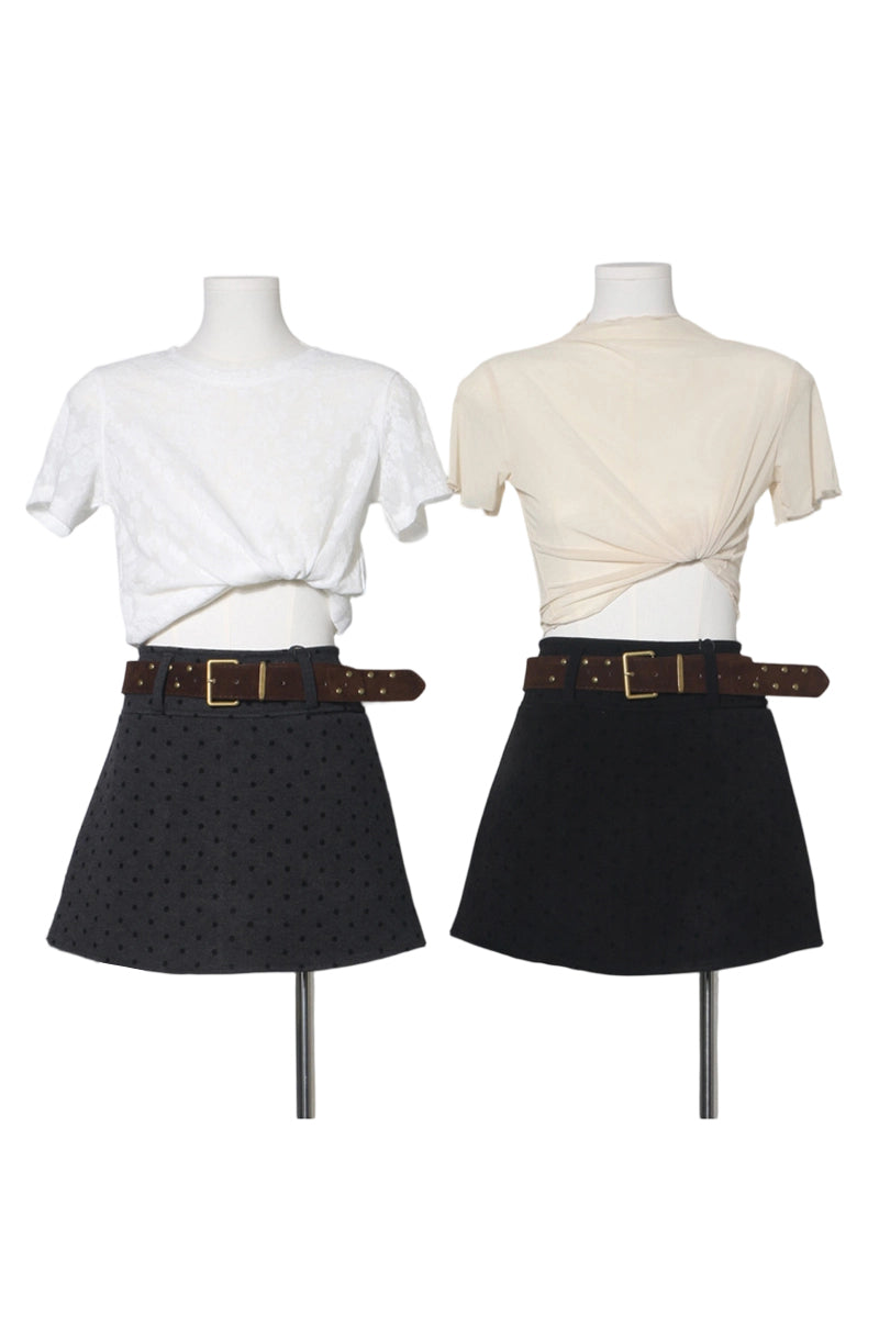 Polka Dot Mini Skirt with Belt