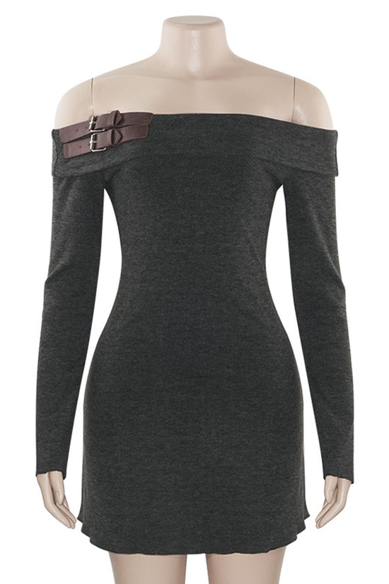 Off-Shoulder Knit Casual Dress