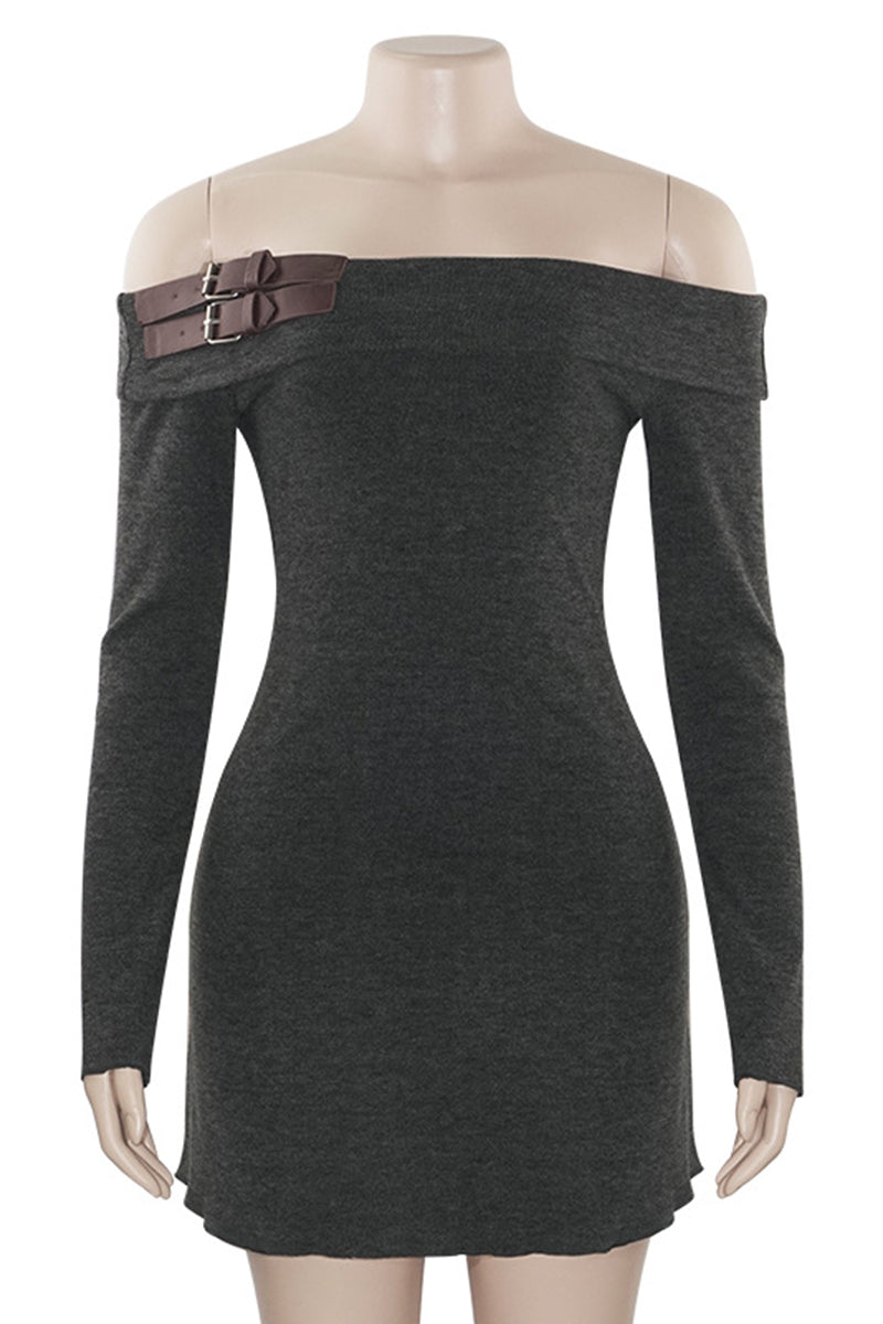 Off-Shoulder Knit Casual Dress