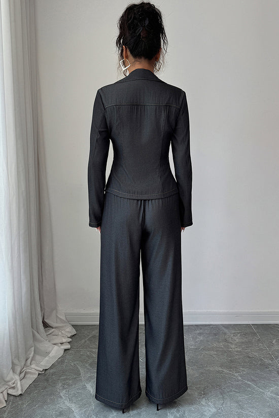 Stylish Button-Up Wide-Leg Pants Set