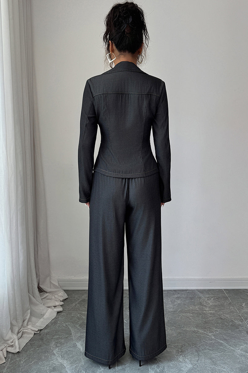 Stylish Button-Up Wide-Leg Pants Set